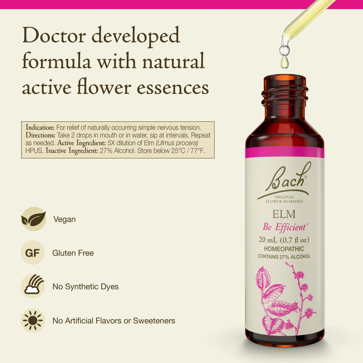 Bach Elm Original Flower Remedy - Be Efficient | Emotional Balance 20mL