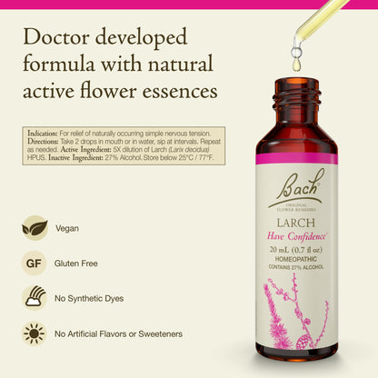BACH Larch Original Flower Remedy - Have Confidence | 20mL Dropper | Vegan