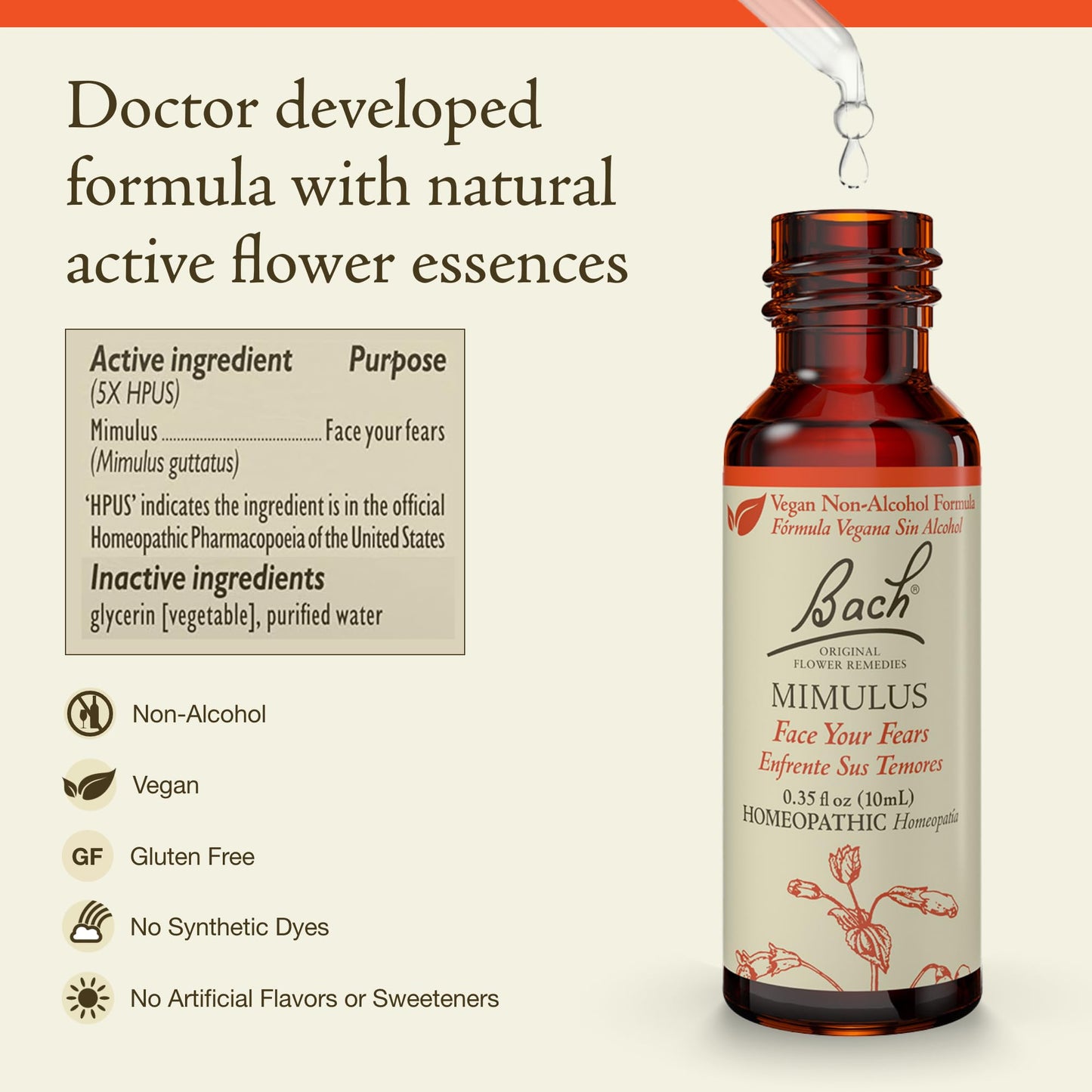 Bach Mimulus (Non-Alcohol) - Face Your Fears | 10mL Dropper