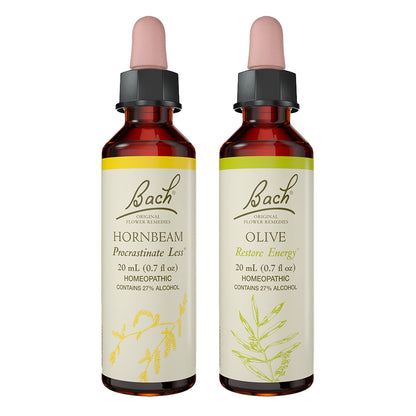 Bach Original Flower Remedies 2-Pack Be Mentally Alert – Olive & Hornbeam, 20mL Dropper (Vegan)
