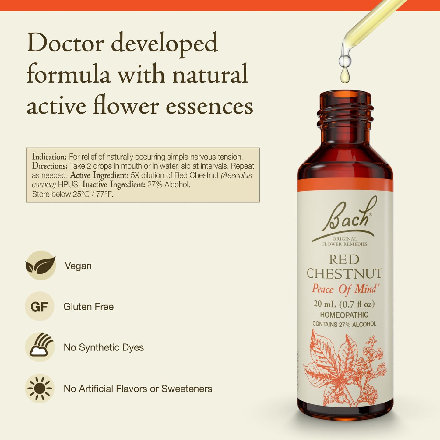 Bach Red Chestnut – Peace of Mind | Natural Homeopathic Flower Remedy (20 mL Dropper)