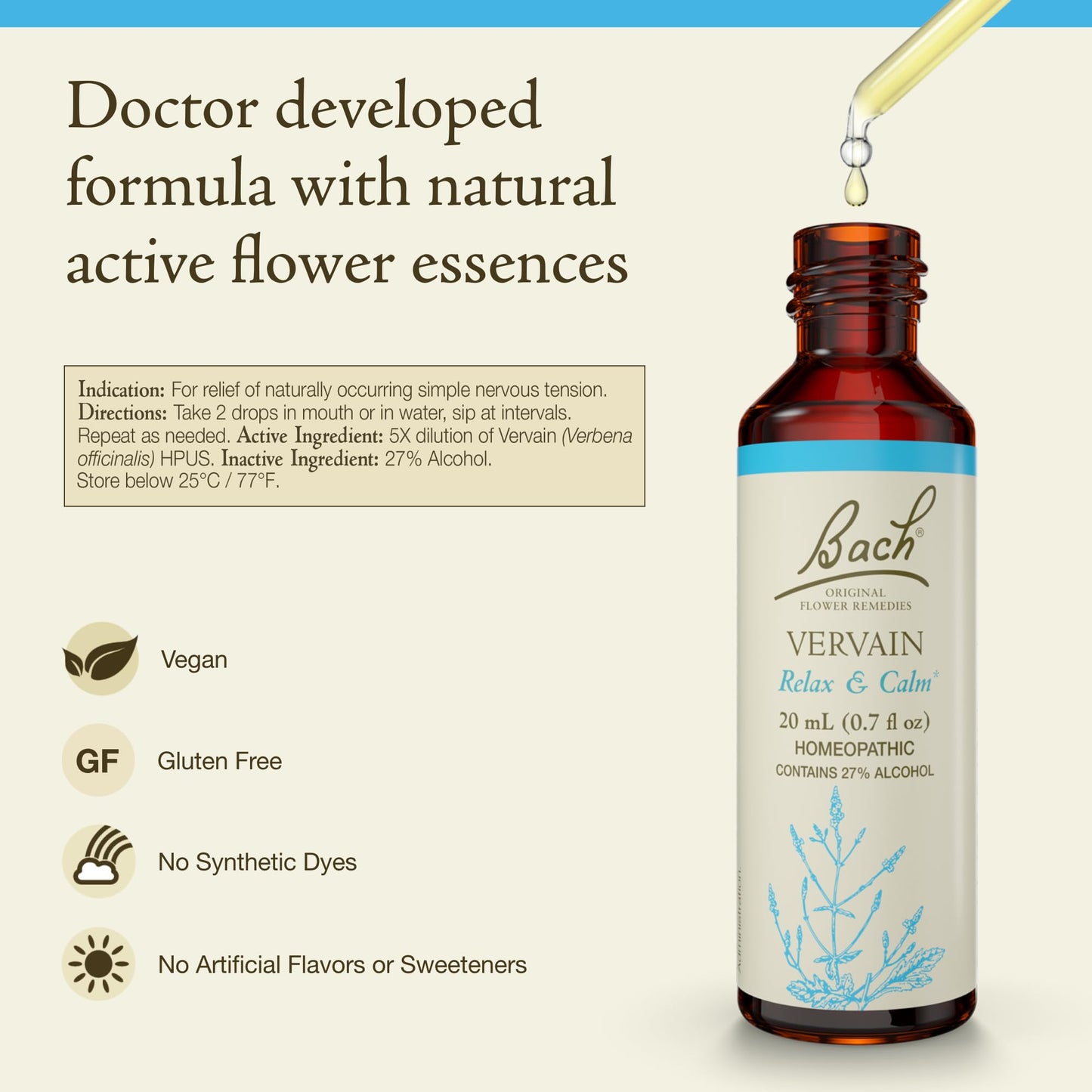 Bach Original Flower Remedies Vervain - Relax & Calm | 20mL Dropper