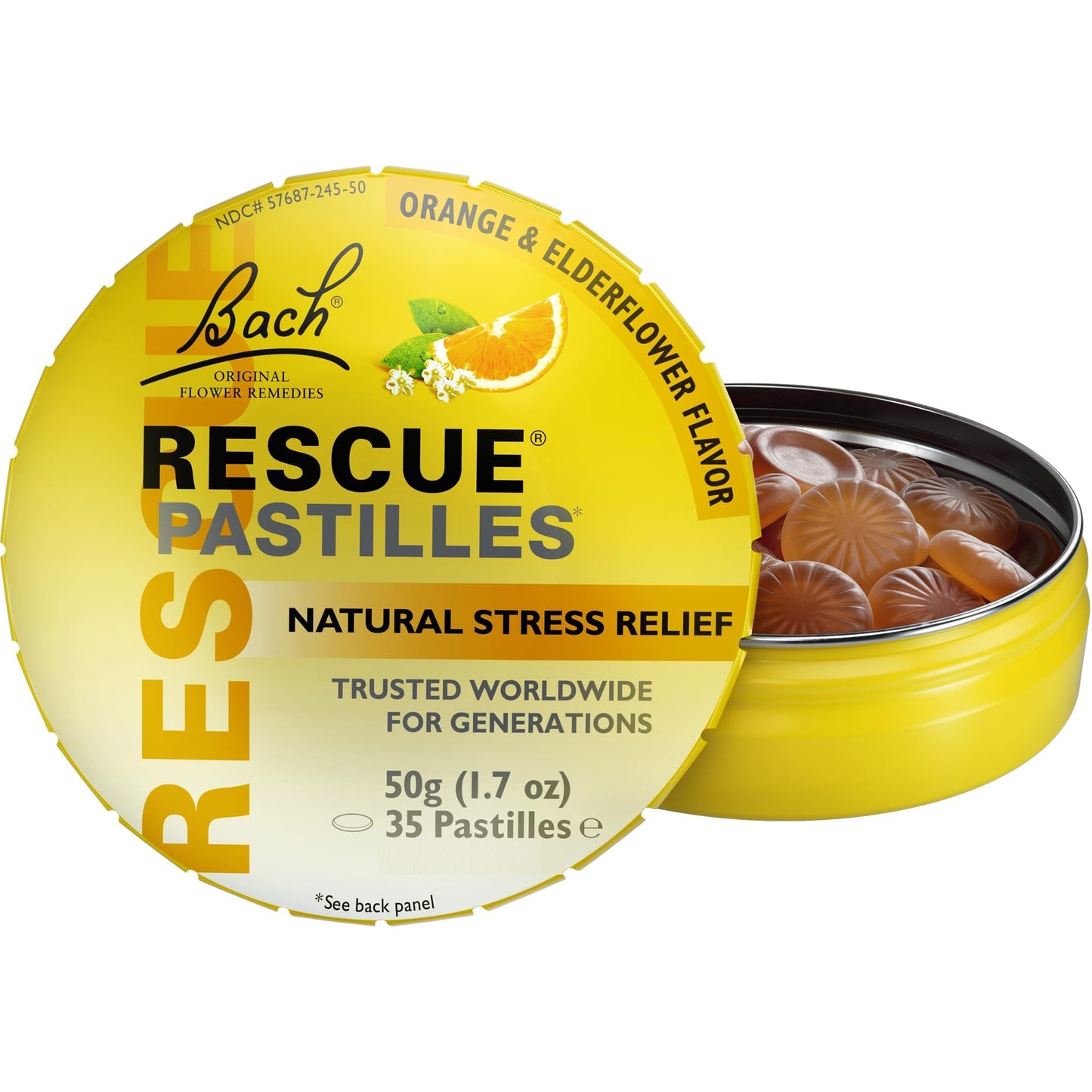 Bach Rescue Pastilles Orange & Elderflower – Stress Relief Lozenges, 35 Count
