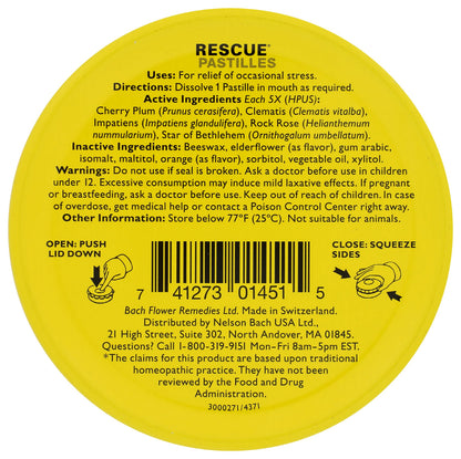 Bach Rescue Pastilles Orange Elderflower, 1.7 oz | Natural Stress Relief
