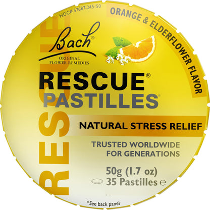 Bach Rescue Pastilles Orange & Elderflower – Stress Relief Lozenges, 35 Count