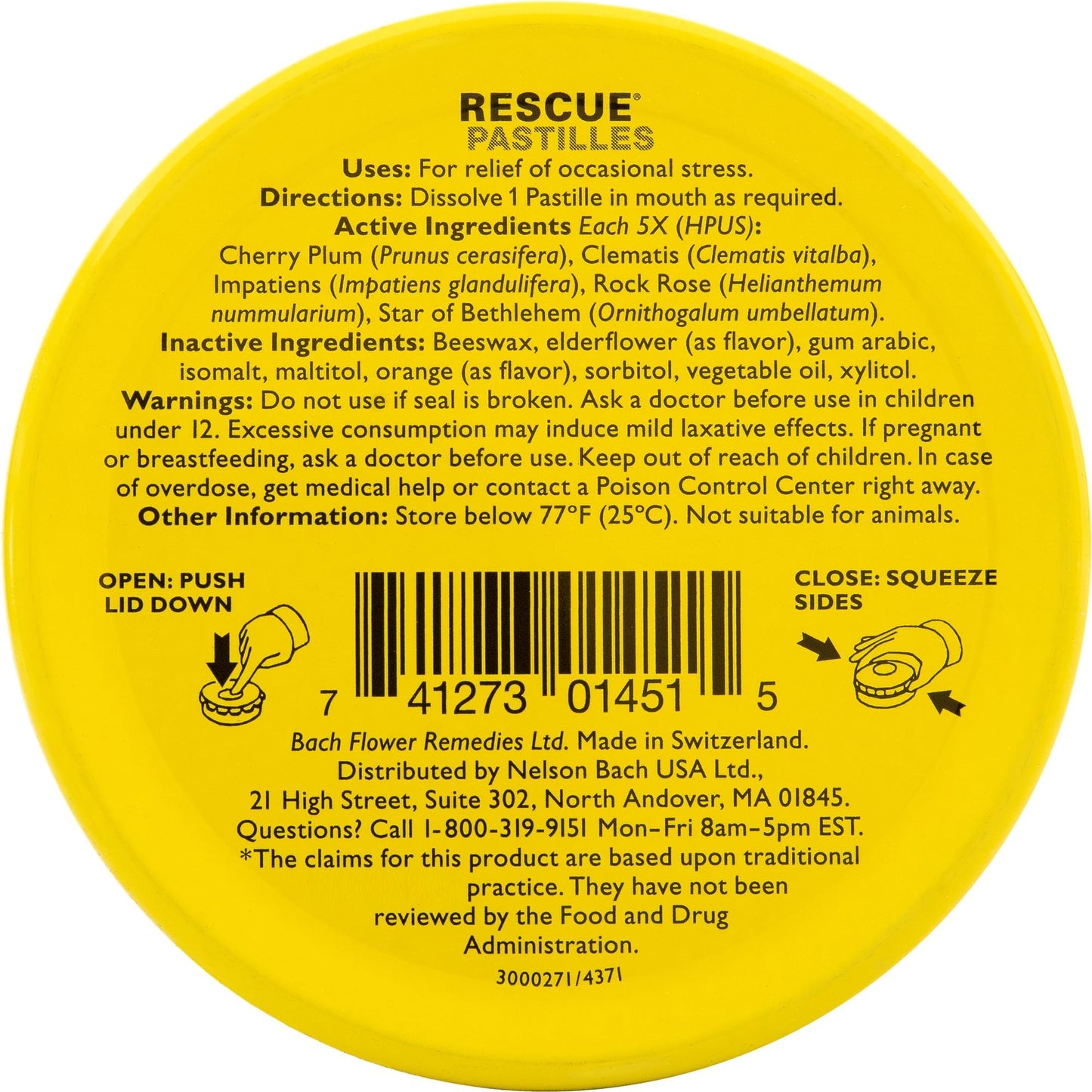 Bach Rescue Pastilles Orange & Elderflower – Stress Relief Lozenges, 35 Count