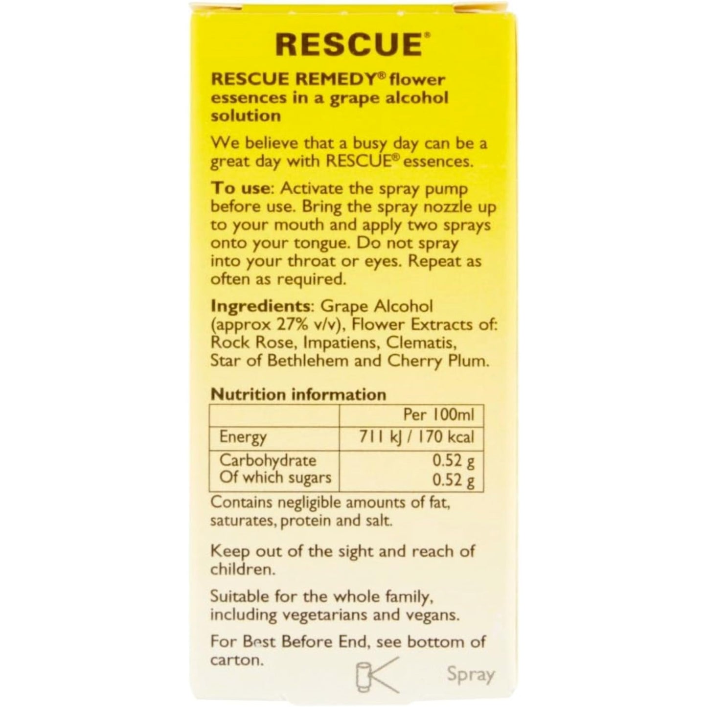Bach Rescue Remedy Rescue Spray 20 ml - Organic, Non-Aerosol Pump