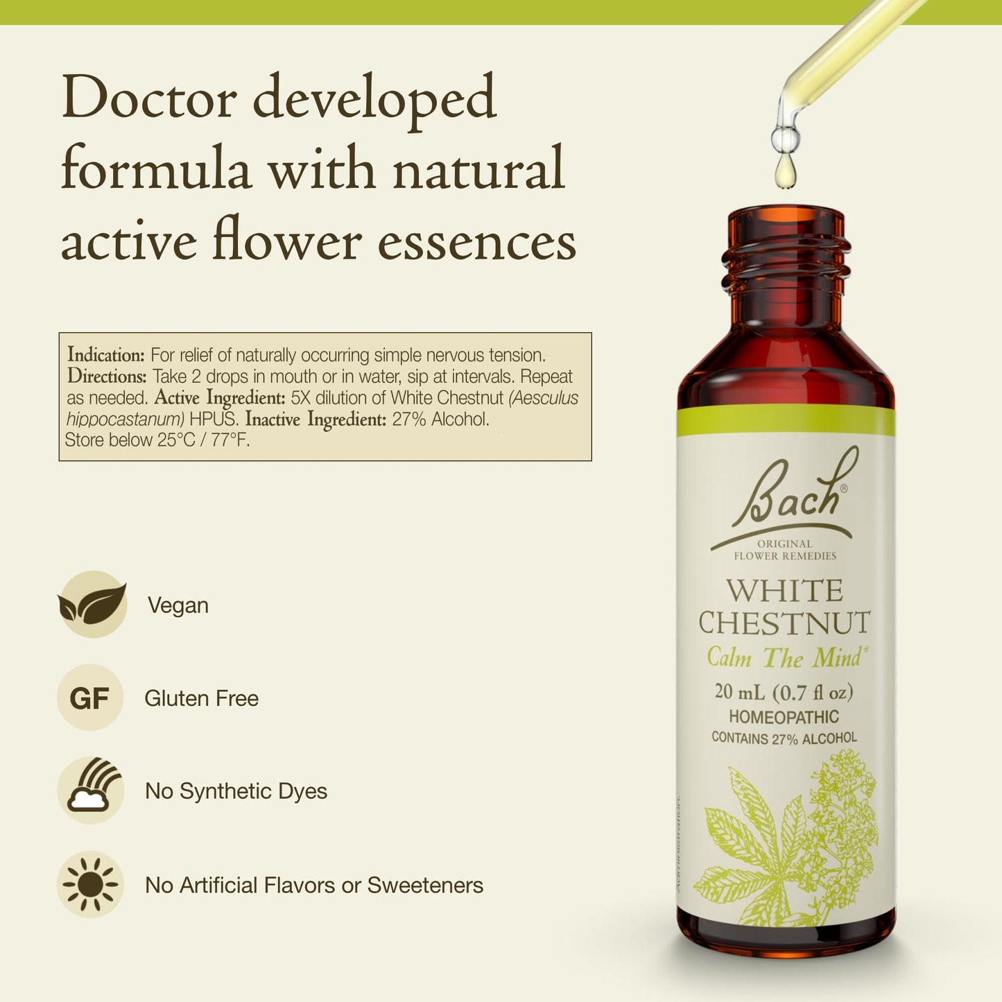 Bach White Chestnut Flower Remedy – Calm the Mind (20mL Dropper) | Vegan, Gluten Free