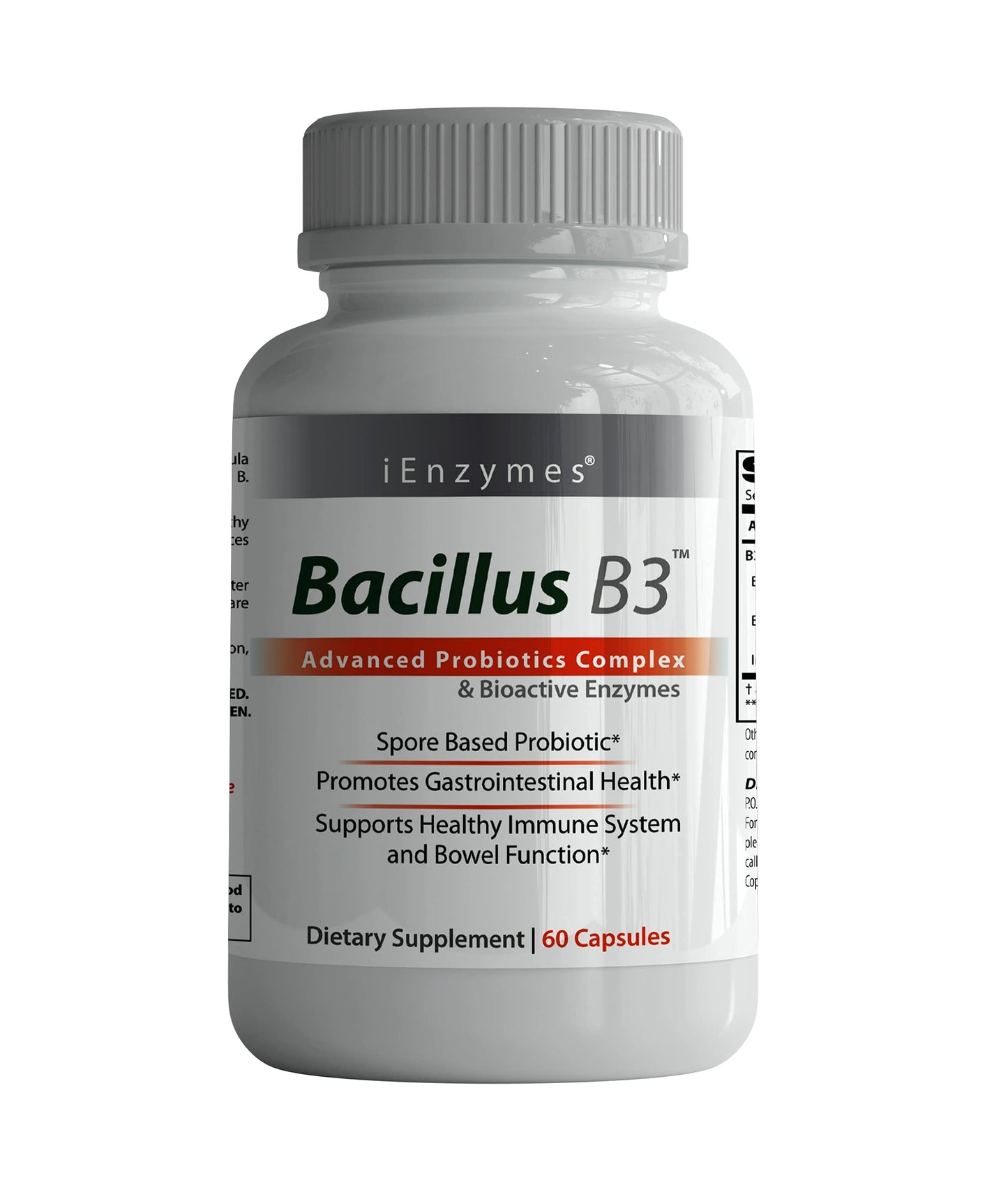 New Bacillus B3 Probiotic Complex & Enzymes – 60 Capsules (100% Spore-Based SBO)
