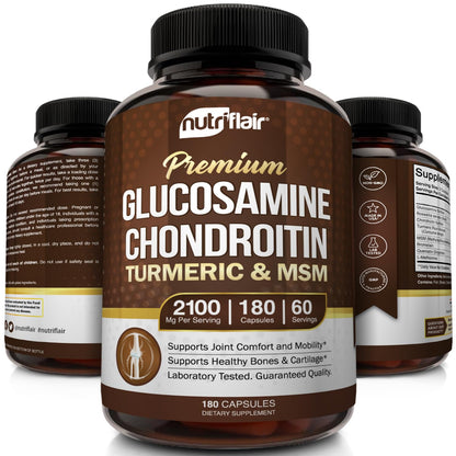 NutriFlair Glucosamine Chondroitin Turmeric MSM Boswellia – 180 Capsules | Joint Comfort