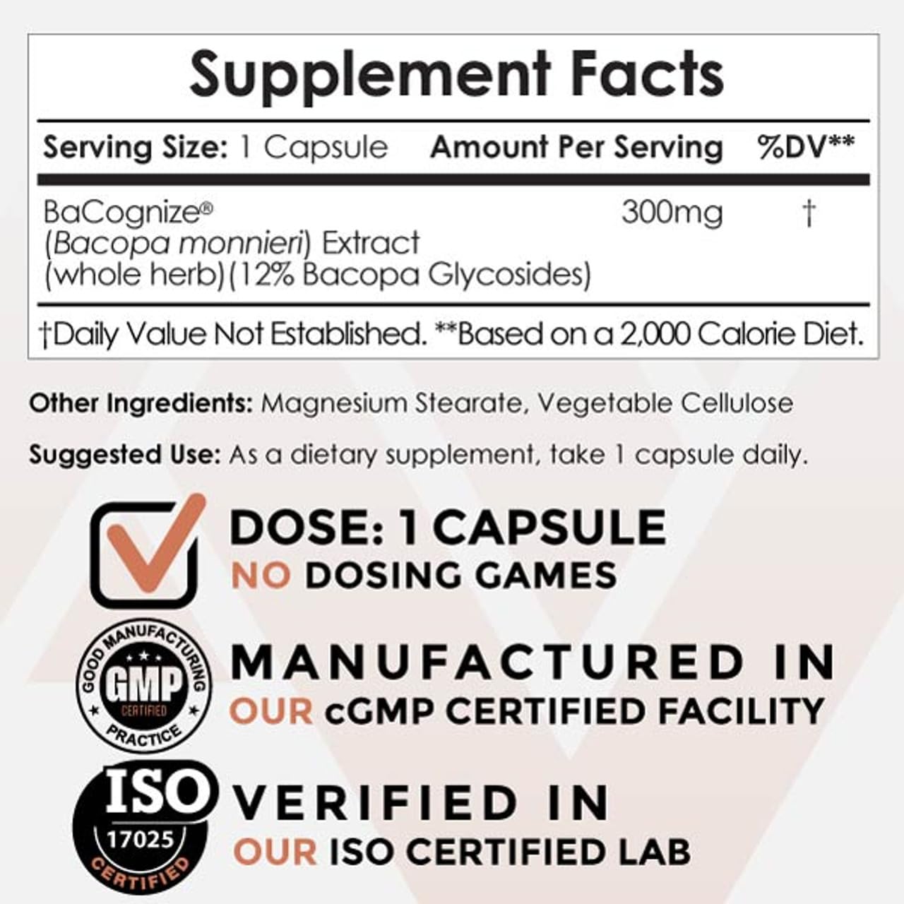 BaCognize Bacopa Monnieri Capsules – 300mg, 240 Count | Nootropic Brain Booster