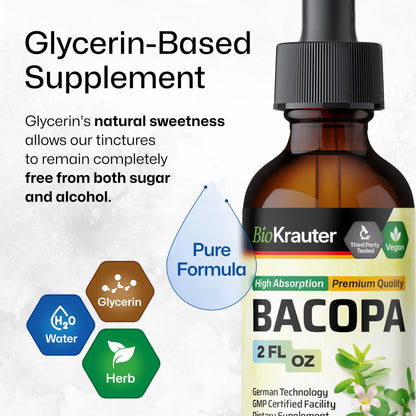 BIO KRAUTER Bacopa Monnieri Drops – Vegan Brahmi Brain Support 2 Fl Oz