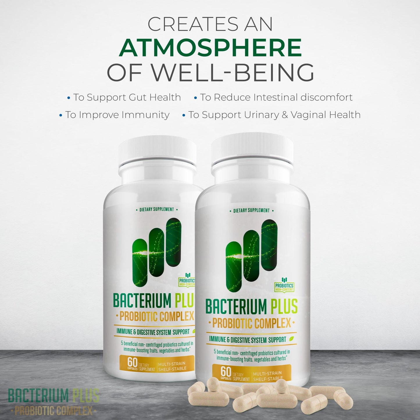 Bacterium Plus, Natural Product, Vegetarian Capsules, General Well-Being - 60 Count - Pack of 1