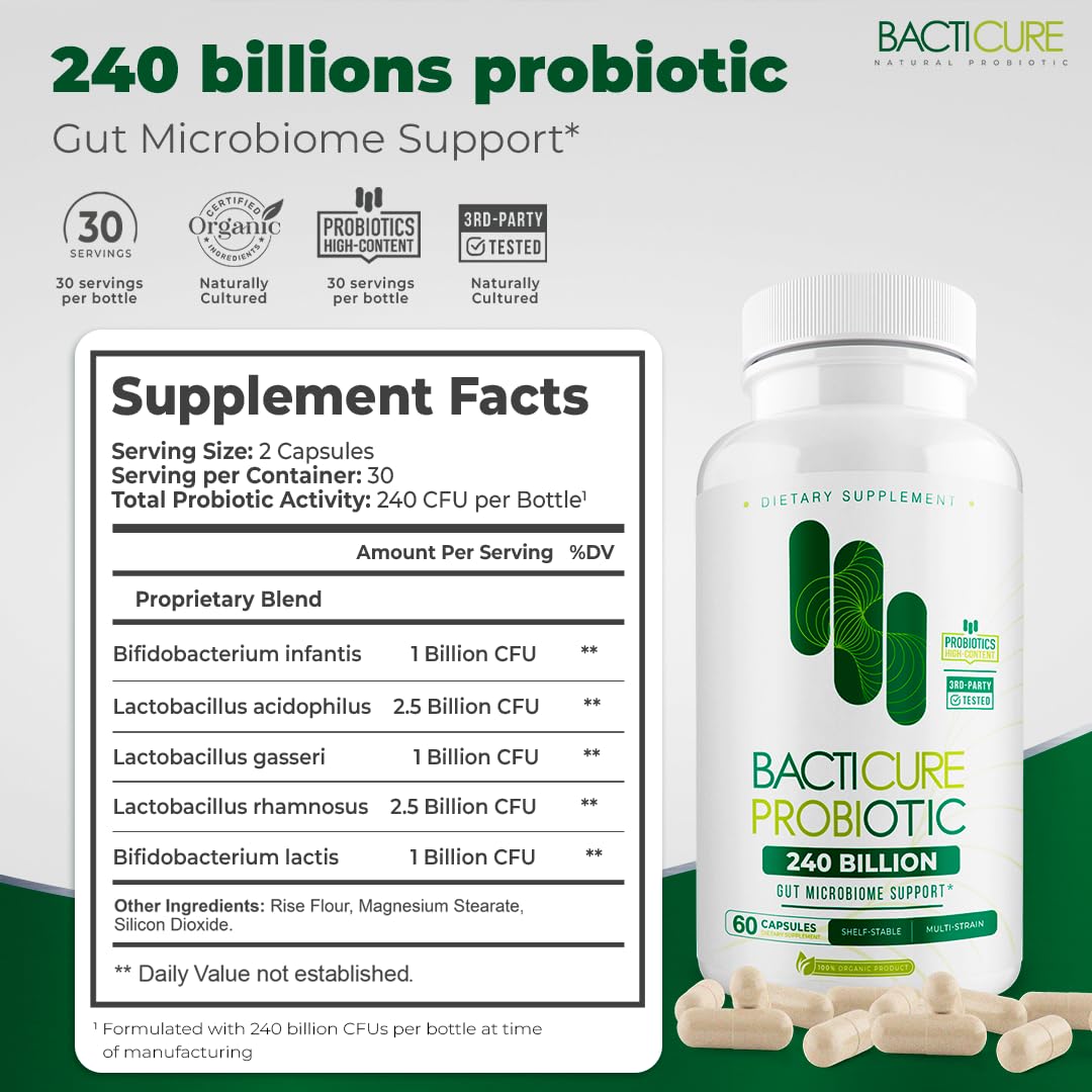 Bacticure Probiotic 240 Capsules | High-CFU Probiotics for Digestion, Gut Health, Immunity & Womens Wellness