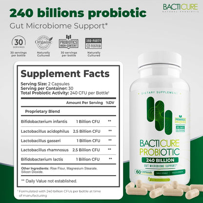 Bacticure Probiotic 240 Capsules | High-CFU Probiotics for Digestion, Gut Health, Immunity & Womens Wellness