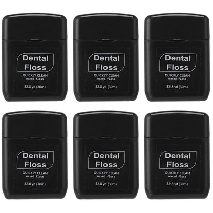 Baderke 6 Pack Waxed Dental Floss – 30m Each, Travel Size, Black