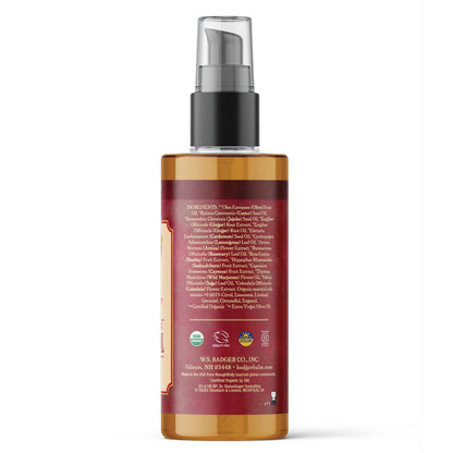 Badger Ginger Massage Oil - 100% Organic, Arnica & Cayenne, 4 oz Glass Bottle