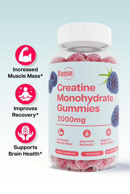 Baese Nutrition Creatine Monohydrate Gummies – Sour Blue Raspberry, 2000mg