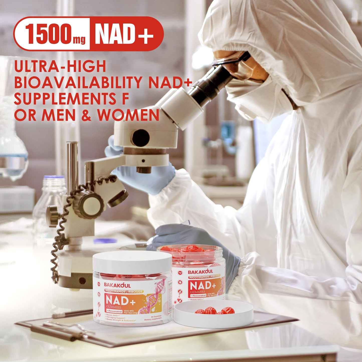 BAKAKOUL NAD Gummies – NAD+ Liposomal NR, 900mg, 60 Gummies