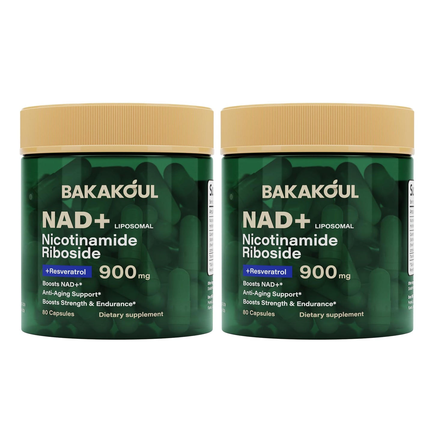BAKAKOUL NAD Supplement – Liposomal NR & Resveratrol (900mg NAD+) 80 Caps