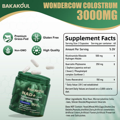 BAKAKOUL NAD Supplement – Liposomal NR & Resveratrol (900mg NAD+) 80 Caps