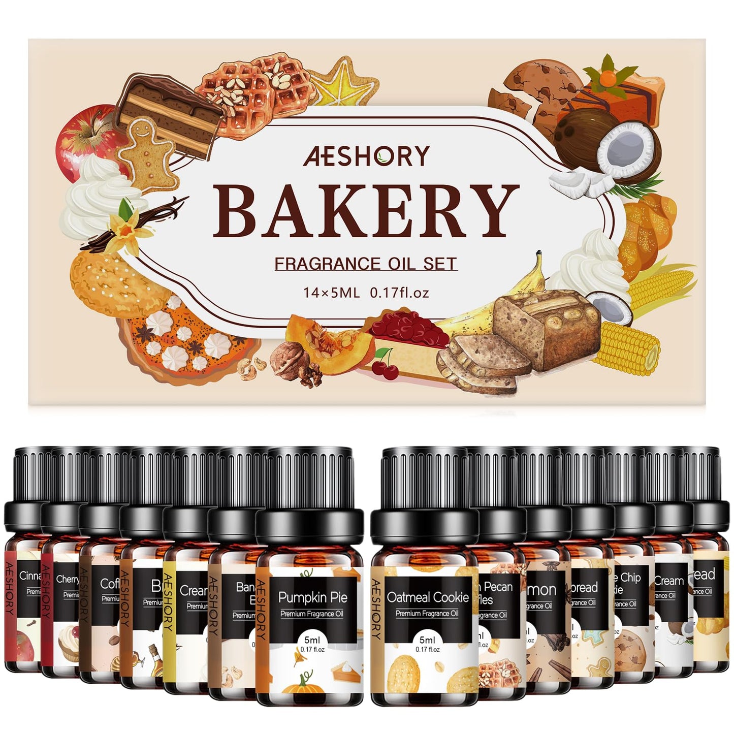 Bakery Essential Oils Set (14x 5ml) – Fragrance Oils for Diffusers & Candles