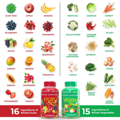 Balance of Nature Fruits & Veggies Supplements – 90 Fruits & 90 Veggies Capsules Set