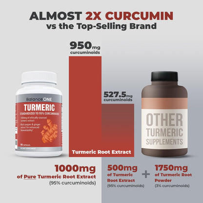 Balance ONE Turmeric 1000mg with 95% Curcuminoids – Joint Support & Antioxidant