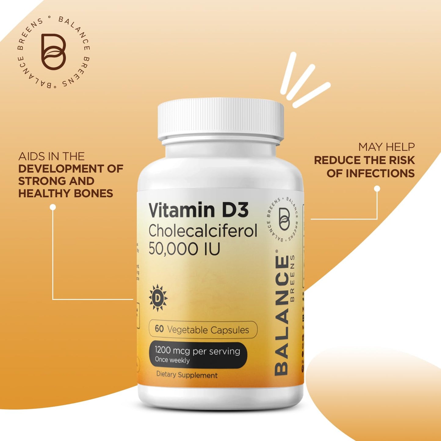 Balancebreens Vitamin D3 50,000 IU – 60 Veggie Capsules | Immune & Bone Health
