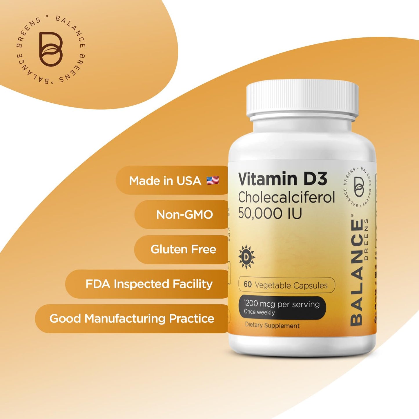 Balancebreens Vitamin D3 50,000 IU – 60 Veggie Capsules | Immune & Bone Health