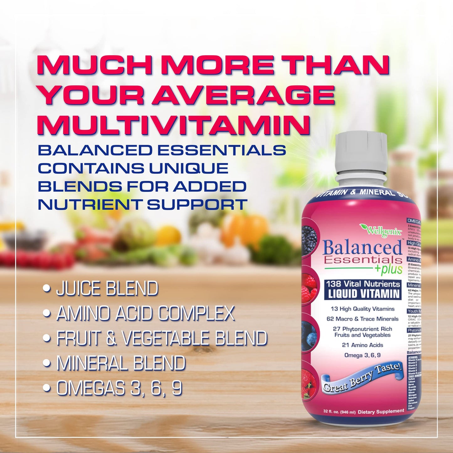 Wellgenix Balanced Essentials 2 Pack – Very Berry Liquid Vitamin 32 oz for Immune Support