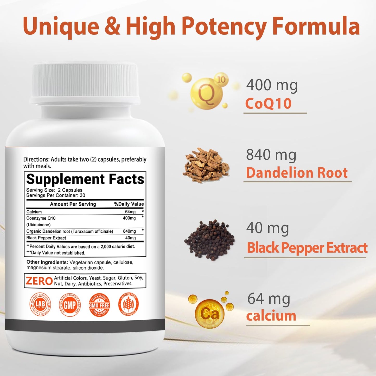 Balincer CoQ10 400mg | 3x Absorption with Organic Dandelion & Black Pepper, 60 Veggie Capsules