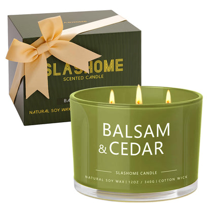 Balsam Cedar Candle – 12oz Soy 3-Wick, 60+ Hour Burn | Luxury Holiday Gift