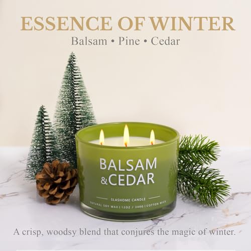 Balsam Cedar Candle – 12oz Soy 3-Wick, 60+ Hour Burn | Luxury Holiday Gift
