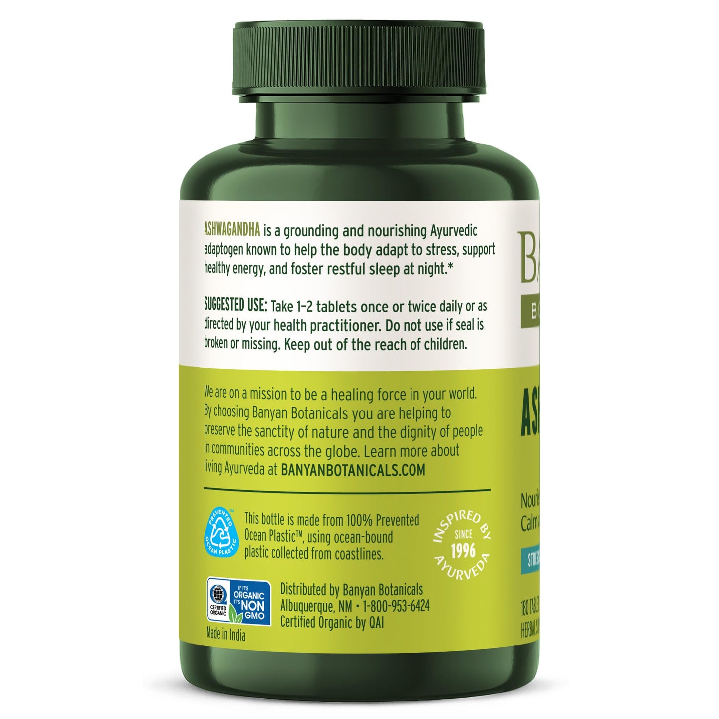 Banyan Botanicals Ashwagandha Tablets – Organic Ashwagandha Root, Non-GMO, Vegan – 180 Tablets