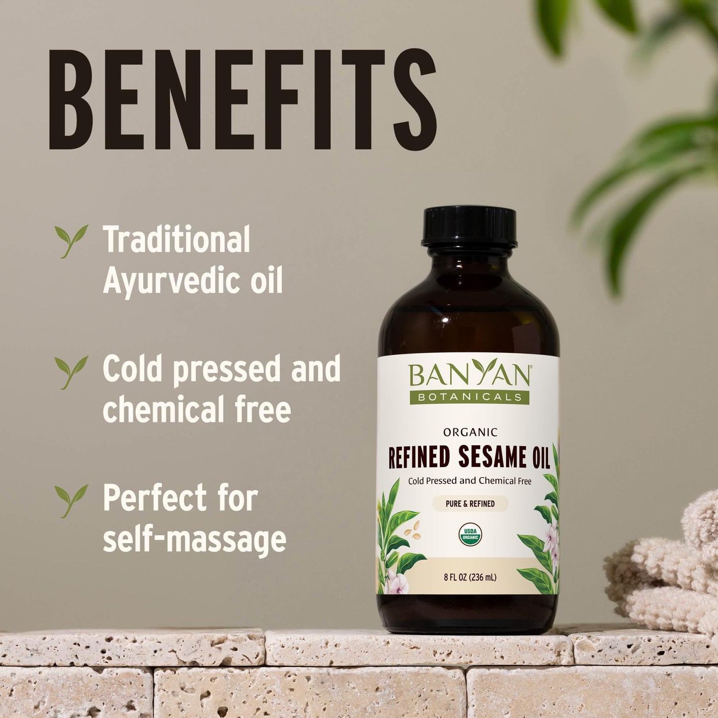 Banyan Botanicals Sesame Oil – Organic Refined 16 oz for Skin, Hair & Massage
