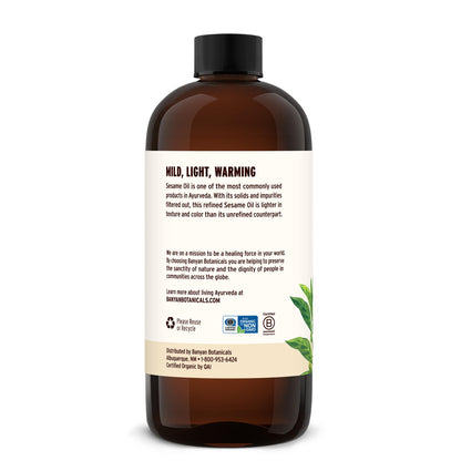 Banyan Botanicals Sesame Oil – Organic Refined 16 oz for Skin, Hair & Massage