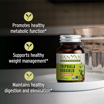 Banyan Botanicals Triphala Guggulu – Organic Triphala with Guggulu Resin | 90 Tablets – Vegan, Non-GMO