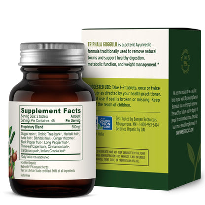 Banyan Botanicals Triphala Guggulu – Organic Triphala with Guggulu Resin | 90 Tablets – Vegan, Non-GMO