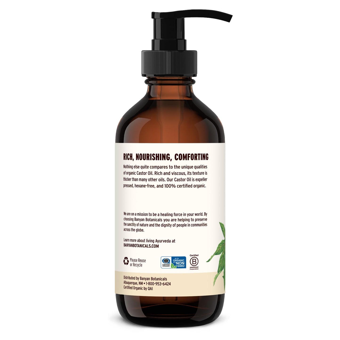 Banyan Botanicals Organic Castor Oil – 8 oz | Pure, Hexane-Free, Non-GMO, Vegan