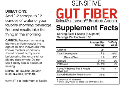 Silver Fern Sensitive Gut Fiber — 30 Scoops, 6 g Fiber per Serving