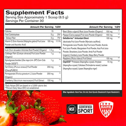 BARE PERFORMANCE NUTRITION Strong Reds Superfood Powder - Strawberry, 30 Servings