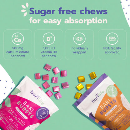 Calcium Citrate Bariatric Chews with 1000 IU Vitamin D3 | BariBurst by Bari Life - Fruit Punch