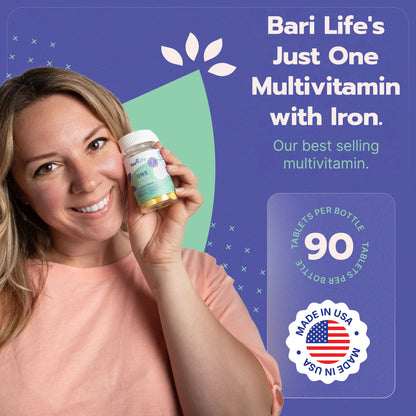 Bari Life Just One: Once Daily Bariatric Multivitamin with Iron – 90 Count for Gastric Sleeve & Bypass