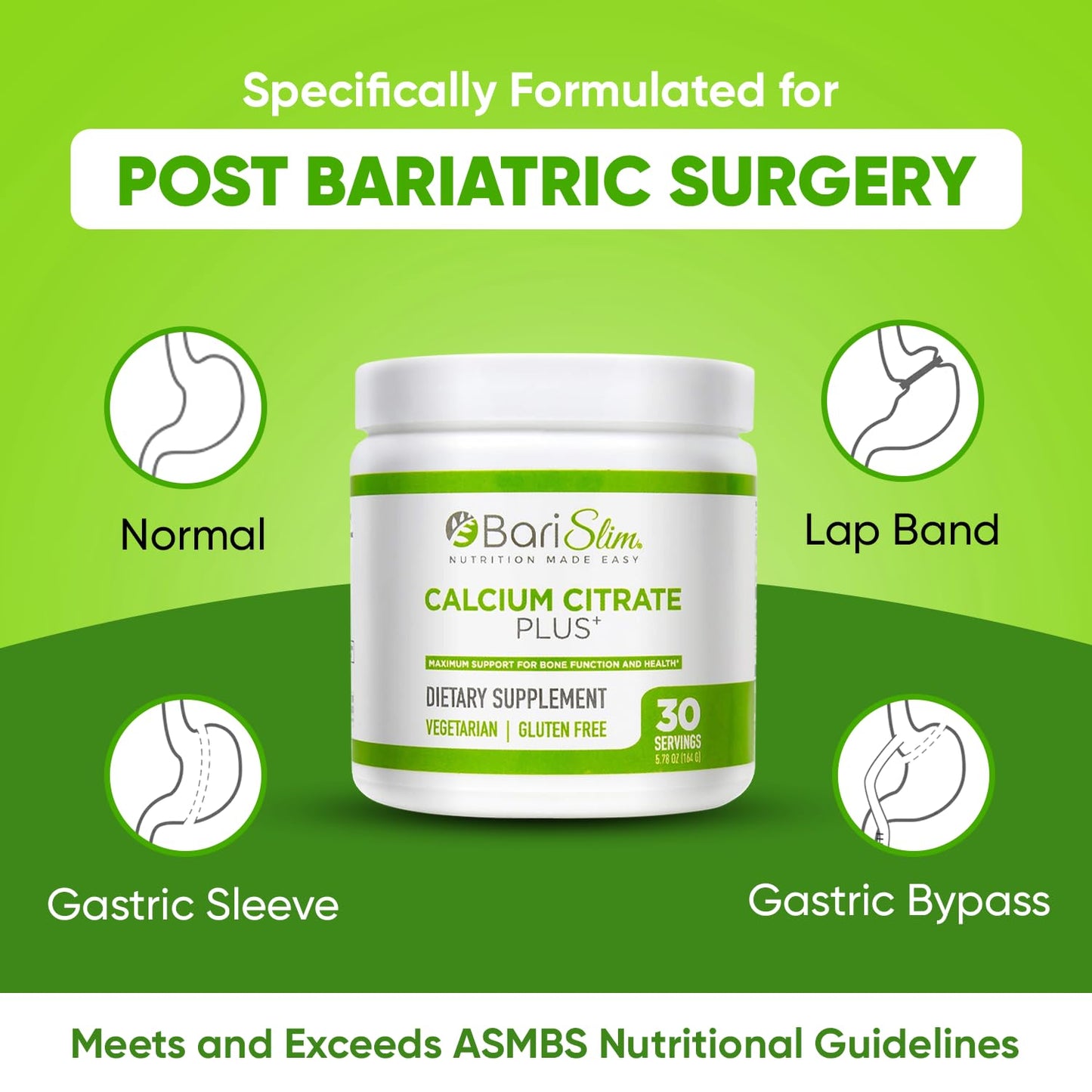 BariSlim Bariatric Calcium Citrate Powder – Post-Weight Loss Surgery Support | 600 mg, 30 Servings