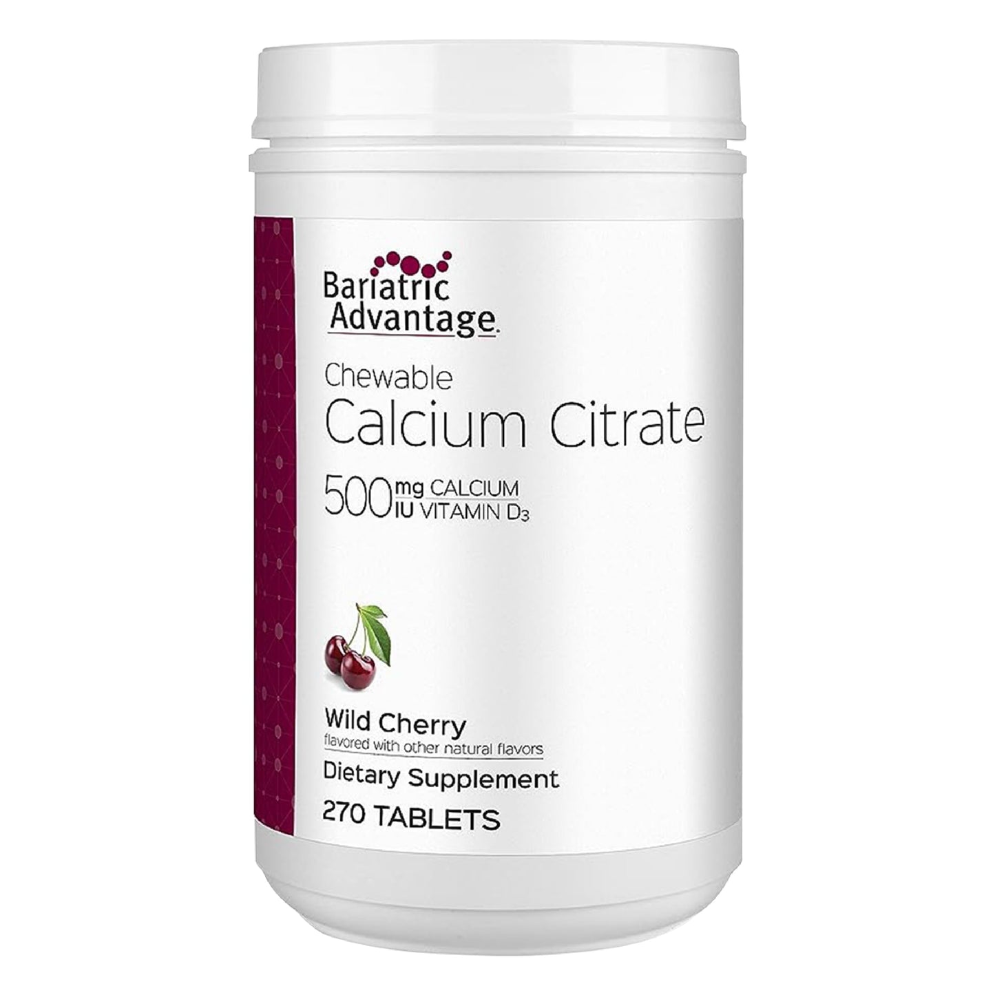 Bariatric Advantage Calcium Citrate Chewable 500mg with Vitamin D3 – Wild Cherry, 270 Count