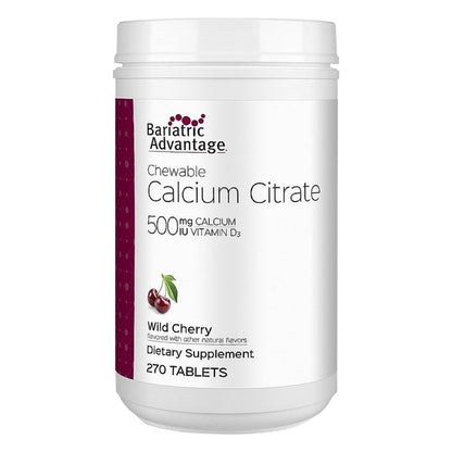 Bariatric Advantage Calcium Citrate Chewable 500mg with Vitamin D3 – Wild Cherry, 270 Count