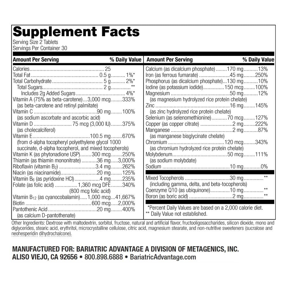 Bariatric Advantage Chewable Advanced Multi EA – High Potency Daily Multivitamin with Iron for Bariatric Surgery Patients – Strawberry Flavor – 60 Count