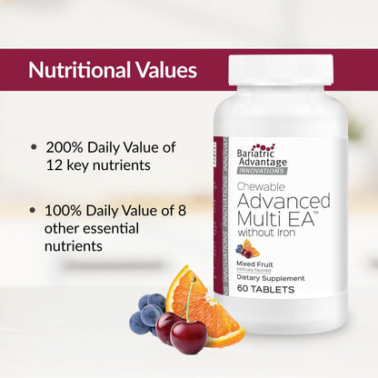 Bariatric Advantage Chewable Advanced Multi EA Without Iron – High Potency Bariatric Multivitamin (Mixed Fruit) 60 Count