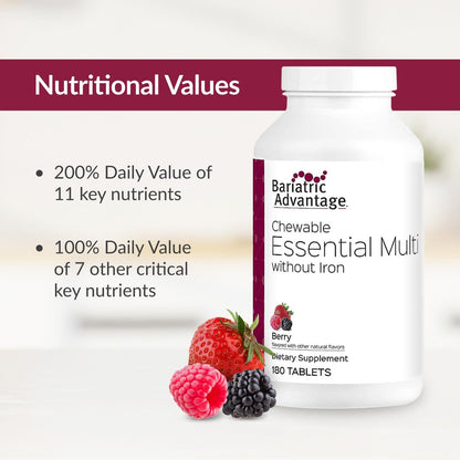 Bariatric Advantage Chewable Multivitamin Without Iron – Berry, 180 Count